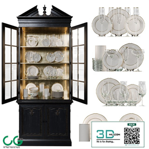 Antique Сupboard With Dishes
